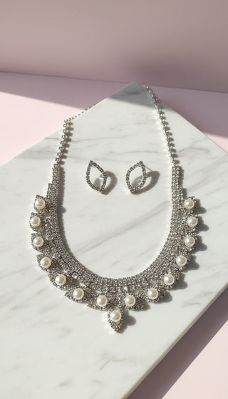 Pearl Statement Crystal Necklace & Earrings Set