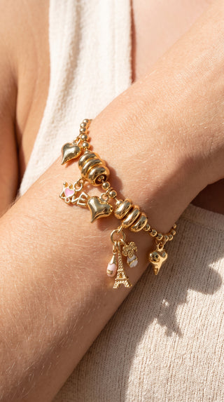 Parisian Love & Heart Charm Gold Plated Bracelet