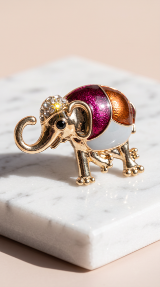 Elephant Enamel Jewelled Brooch Pin