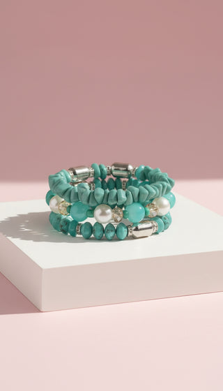 Pearl Charm Ceramic Beaded Bracelet Set