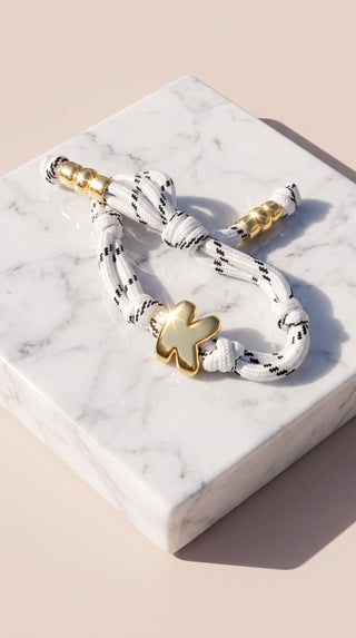 Gold Charm Initial Knotty Pull-Tie Bracelet