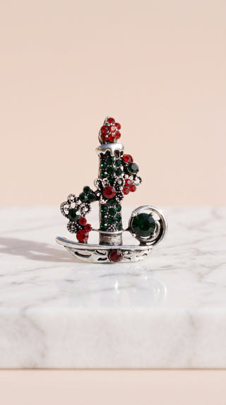 Candle Stick Christmas Festive Brooch Pin