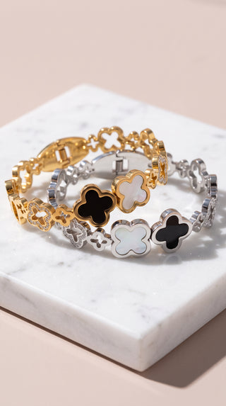Clover Enamel Gold Plated Stainless Steel Bangle