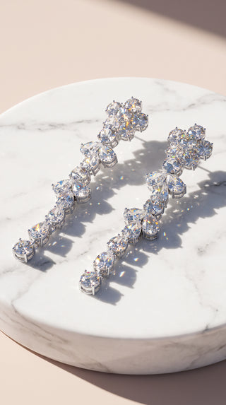 Flower Crystal Drop & Dangle Statement Earrings