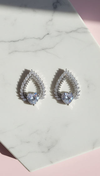 Teardrop Heart Crystal Stud Earrings