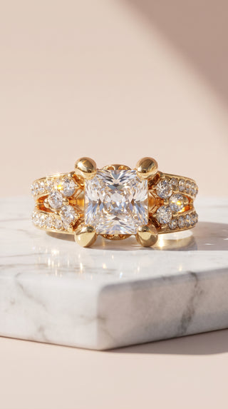 Box Set Of 12 Gold Square Cut Crystal Rings