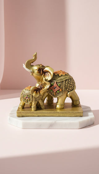 Standing Mirrored Mosaic Elephant With Baby Figurine