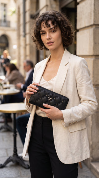 Quilted Studded Continental Zip-Around Wallet