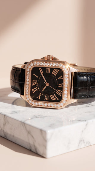 Crystal Square Dial Faux Leather Strap Watch