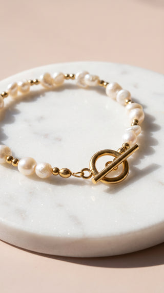 Fresh Water Pearl Gold Plated Toggle Bracelet