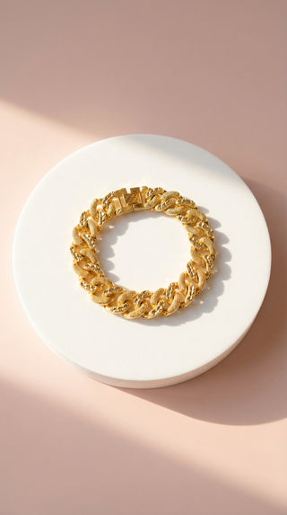 24k Gold Plated Curb Link Textured Gold Bracelet