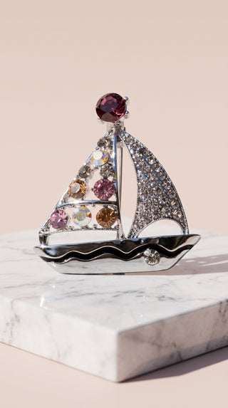 Crystal Sailing Boat Brooch