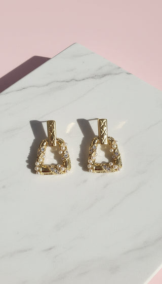 Pearl With Crystal Geometric Drop & Dangle Earrings