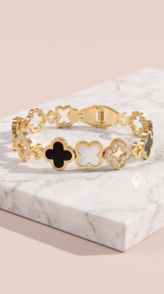 Clover Enamel Gold Plated Stainless Steel Bangle