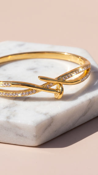 Twisted Crystal Gold Plated Nail Bangle