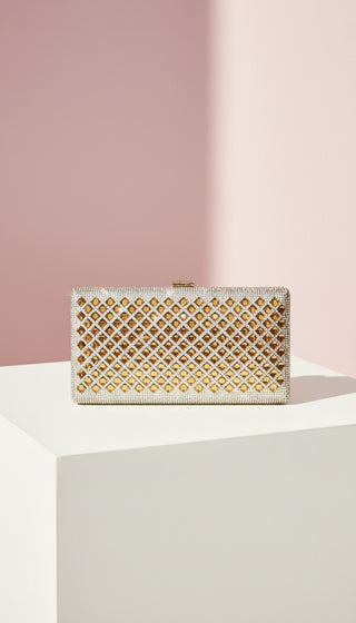 Gold Mirrored Box Crystal Clutch Bag