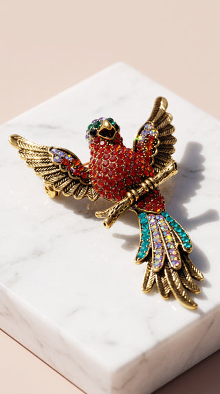 Parakeet Crystal Statement Brooch