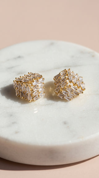 Square Faceted Crystal Stud Earrings