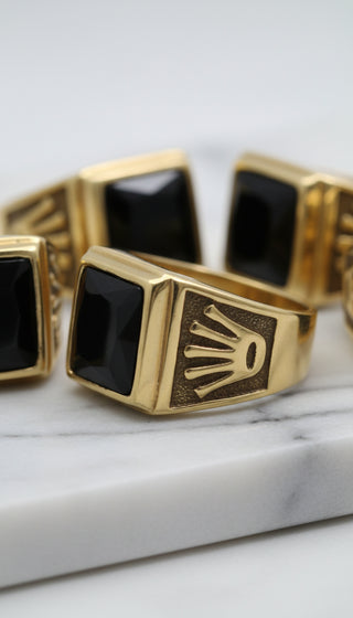 Men’s Stainless Steel Crown Ring with Black Stone
