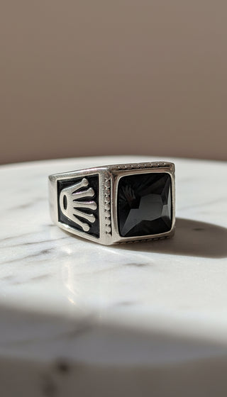 Men’s Stainless Steel Crown Ring with Black Stone