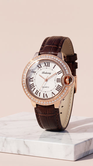 Roman Numeral Faux Leather Strap Watch