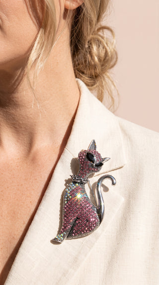 Siamese Cat Crystal Brooch Pin