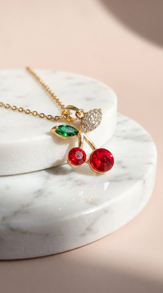 Cherry Gold Plated Steel Crystal Pendant Necklace