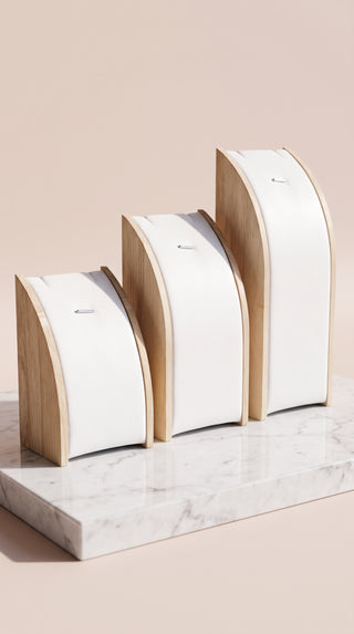 Set Of 3 Curved Wooden Necklace Display Stand