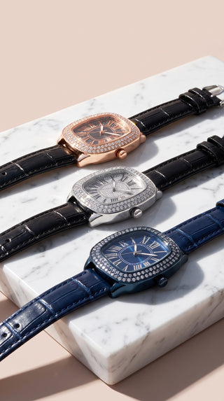 Crystal Bezel Rectangular Roman Numeral Watch
