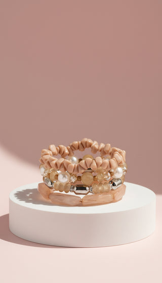 Pearl Charm Ceramic Beaded Bracelet Set