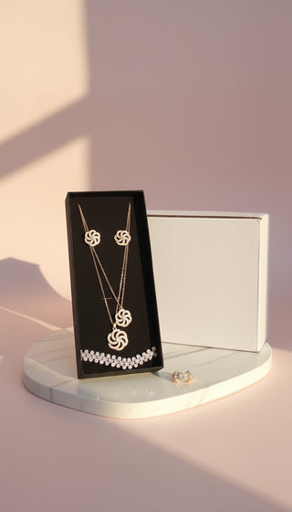 Layered Crystal Necklace, Bracelet, Earrings & Ring Set With Gift Box
