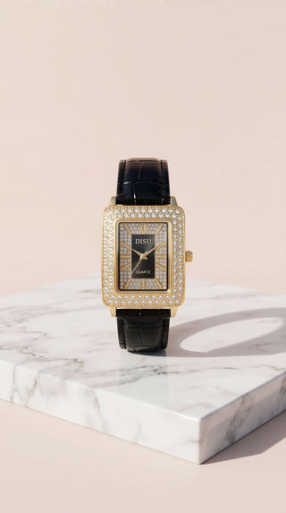 Crystal Bezel Croc Strap Quartz Watch