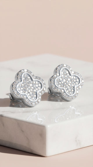 Clover Flower Pavé Crystal Stud Earrings