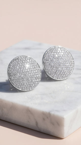Curved Round Pavé Crystal Stud Earrings
