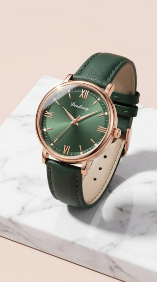 Classic Crystal Dial Quartz Watch with Leather Strap