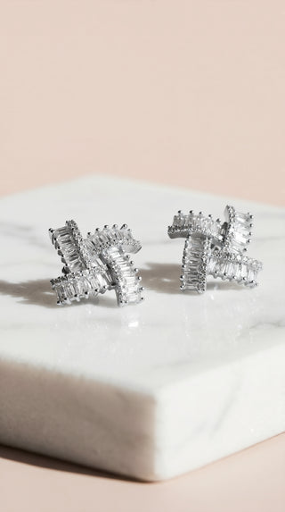 Twisted Baguette Cut Crystal Stud Earrings