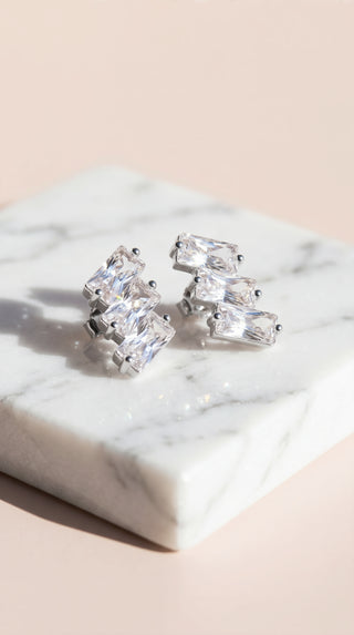 Baguette Cut Stacked Crystal Stud Earrings
