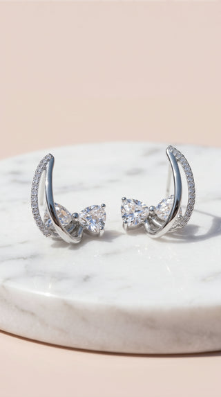 Bow Huggie Crystal Earrings