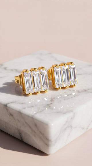Baguette Cut Crystal Gold Plated Stud Earrings