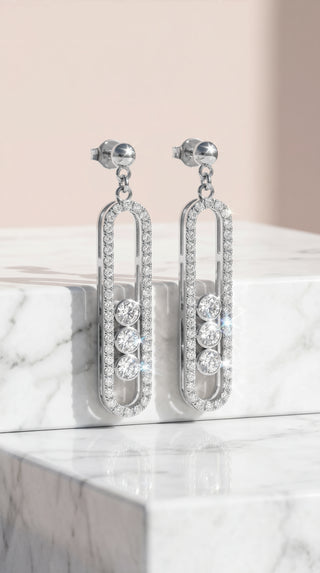 Oblong Crystal Drop & Dangle Gold Plated Earrings
