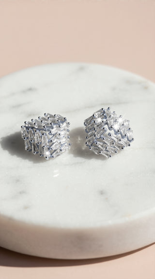 Square Faceted Crystal Stud Earrings