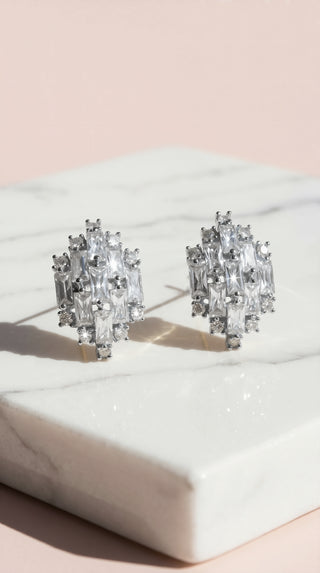 Curved Baguette Cut Crystal Stud Earrings
