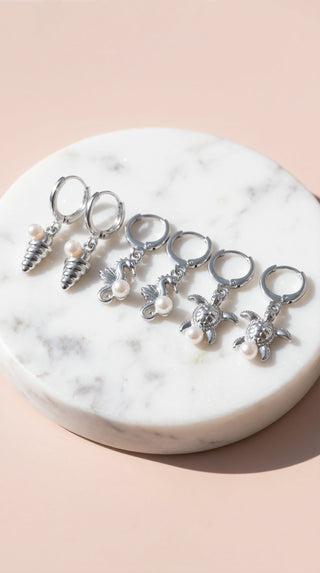 6 Pieces Crystal Seahorse Gold Plated Huggie Hoop Earrings