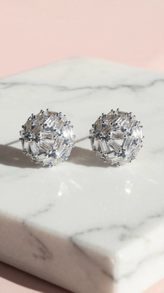 Baguette Cut Ball Crystal Stud Earrings