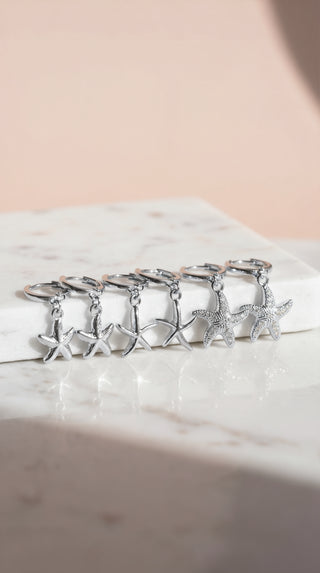 6 Pieces Crystal Starfish Gold Plated Huggie Hoop Drop & Dangle Earrings