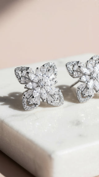 Layered Flower Crystal Stud Earrings
