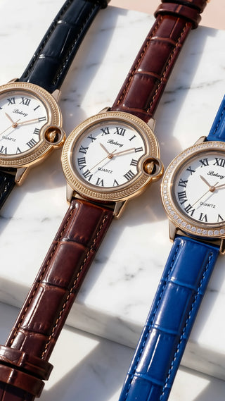 Roman Numeral Faux Leather Strap Watch