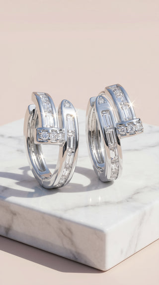 Curved Nail Crystal Huggie Gold Plated Earrings