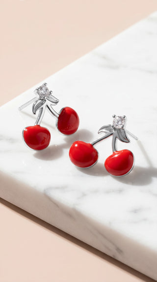 Red Cherry Crystal Gold Plated Stud Earrings