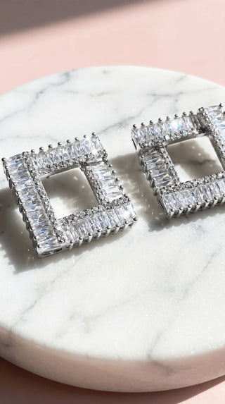 Baguette Cut Square Crystal Stud Earrings